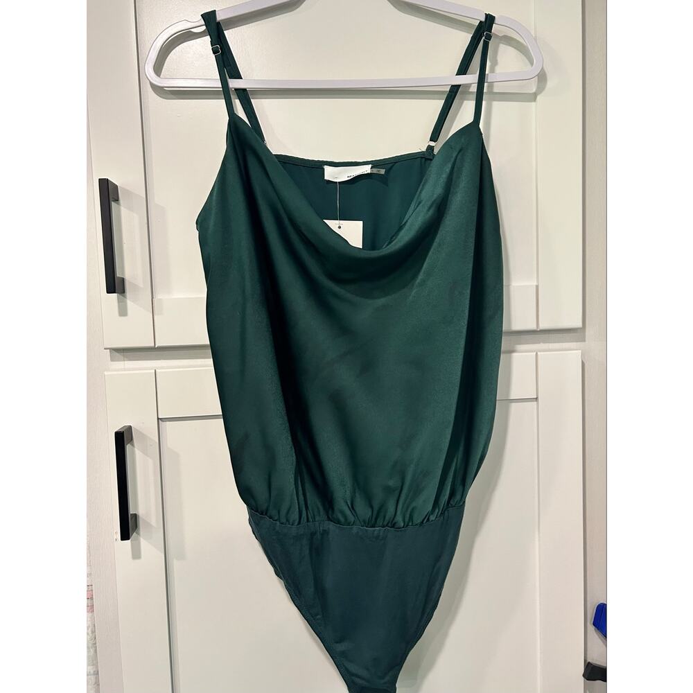 Heatherly Valentina Bodysuit NWT Satin Blouse Tank Y2K Boho Dark Green SZ LG